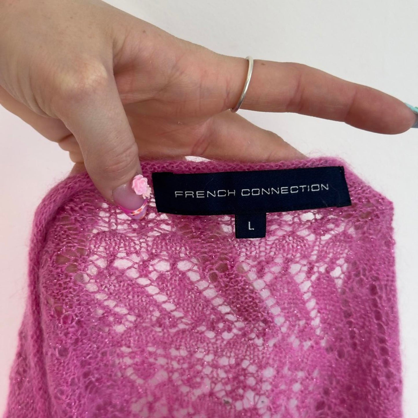 Y2K vintage wool v neck 3/4 sleeve lightweight jumper slight cropped sparkly