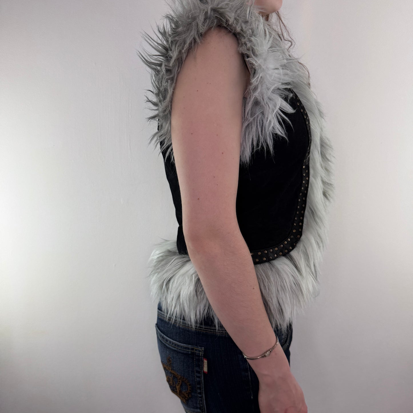 Y2K vintage suede studded sleeveless jacket