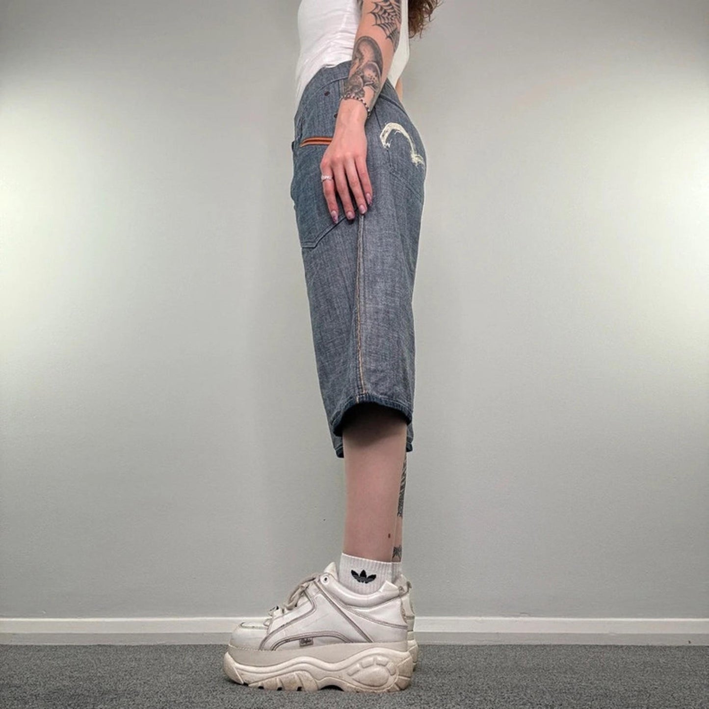 Y2K vintage Evisu reversible jorts denim shorts cropped capri baggy wide leg