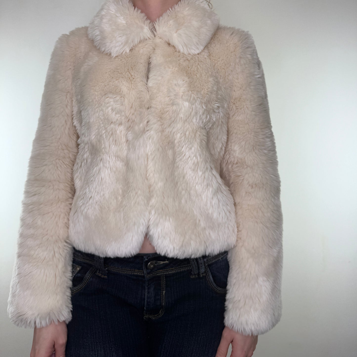 Y2K vintage white faux fur coat collar short jacket