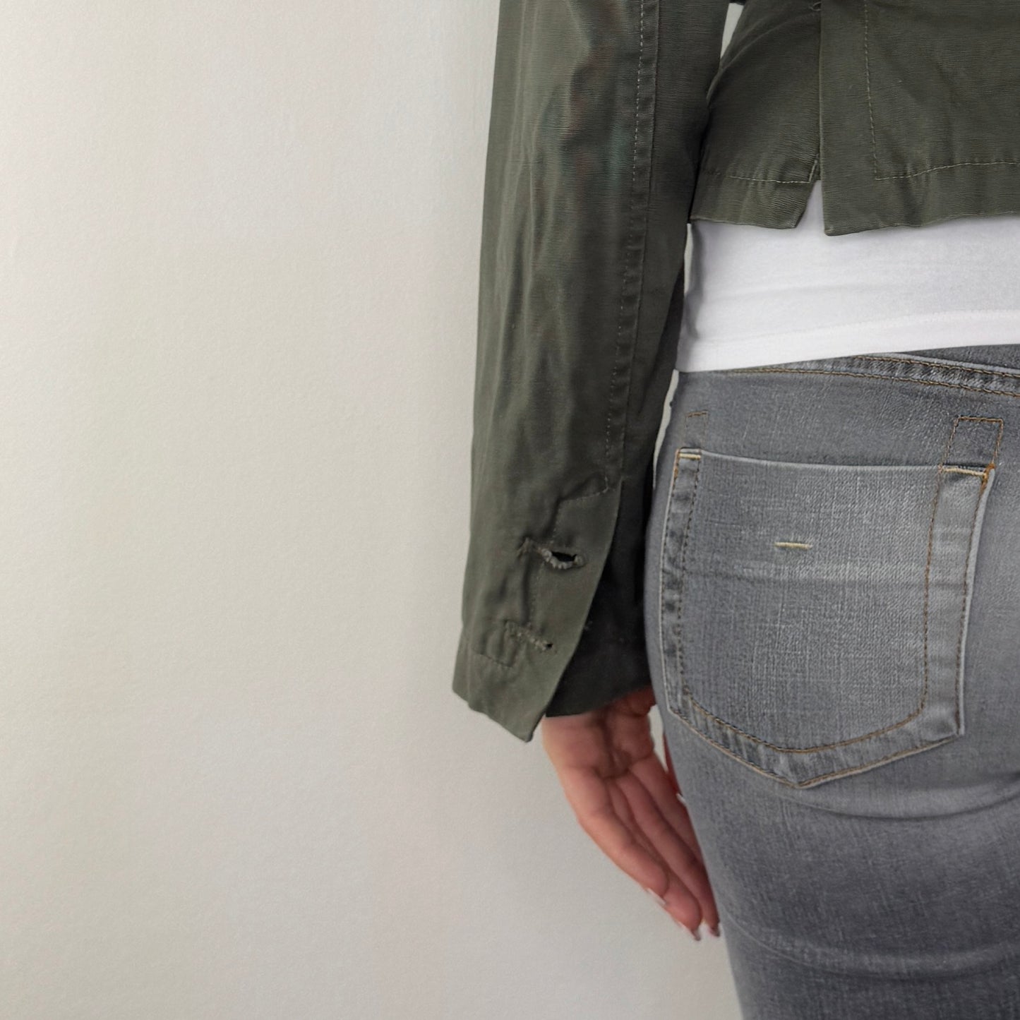 Y2K vintage denim fitted blazer hoodie studded floral embroidery