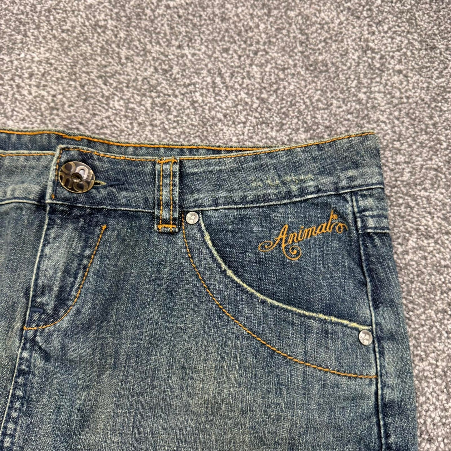 Y2K vintage Animal denim mini skirt mid rise tartan plaid check hem distressed