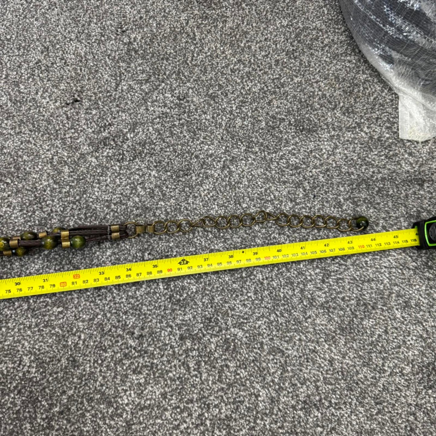 Y2K vintage beaded metal chain belt green gold adjustable