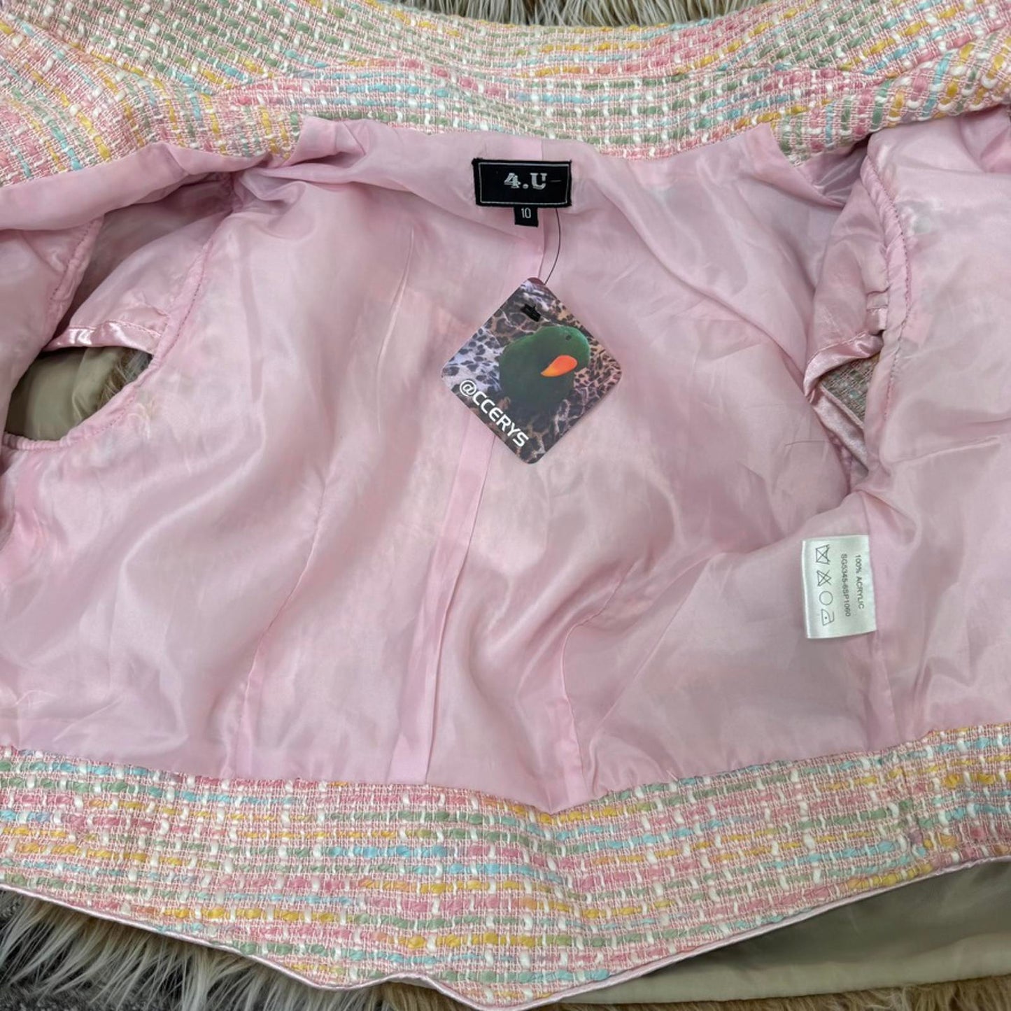Y2K vintage tweed cropped jacket pastel button up baby pink tailored fitted