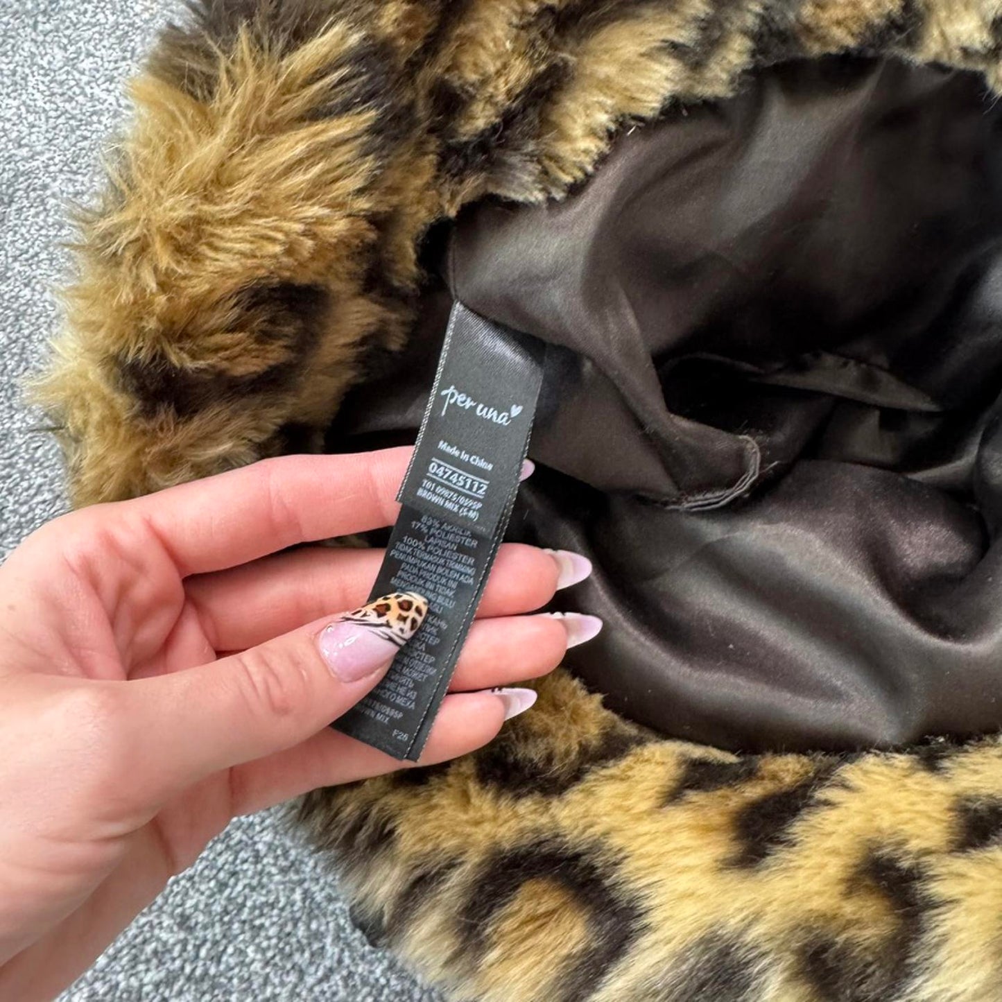 Y2K vintage leopard print faux fur bucket hat velour black bow satin lined