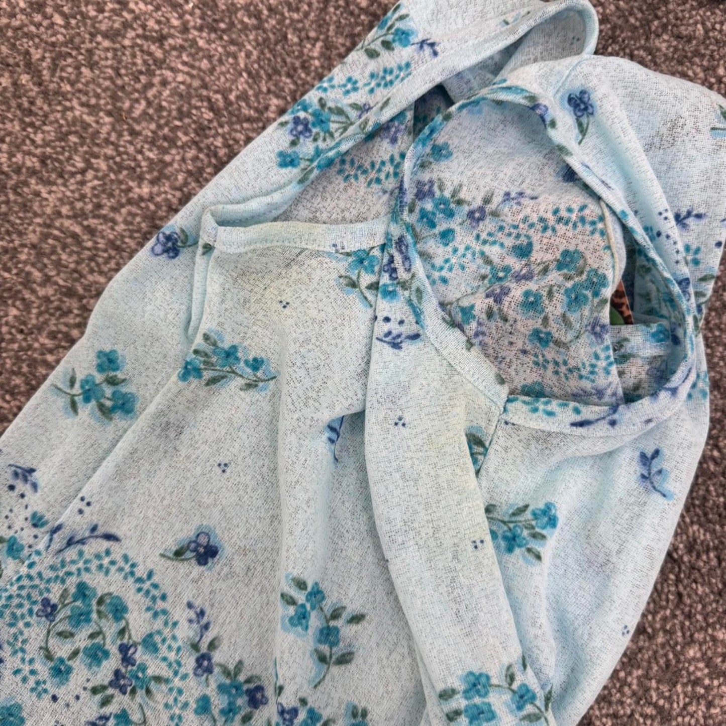 Y2K vintage mesh floral crop top lettuce hem sheer round neck ditsy flowers