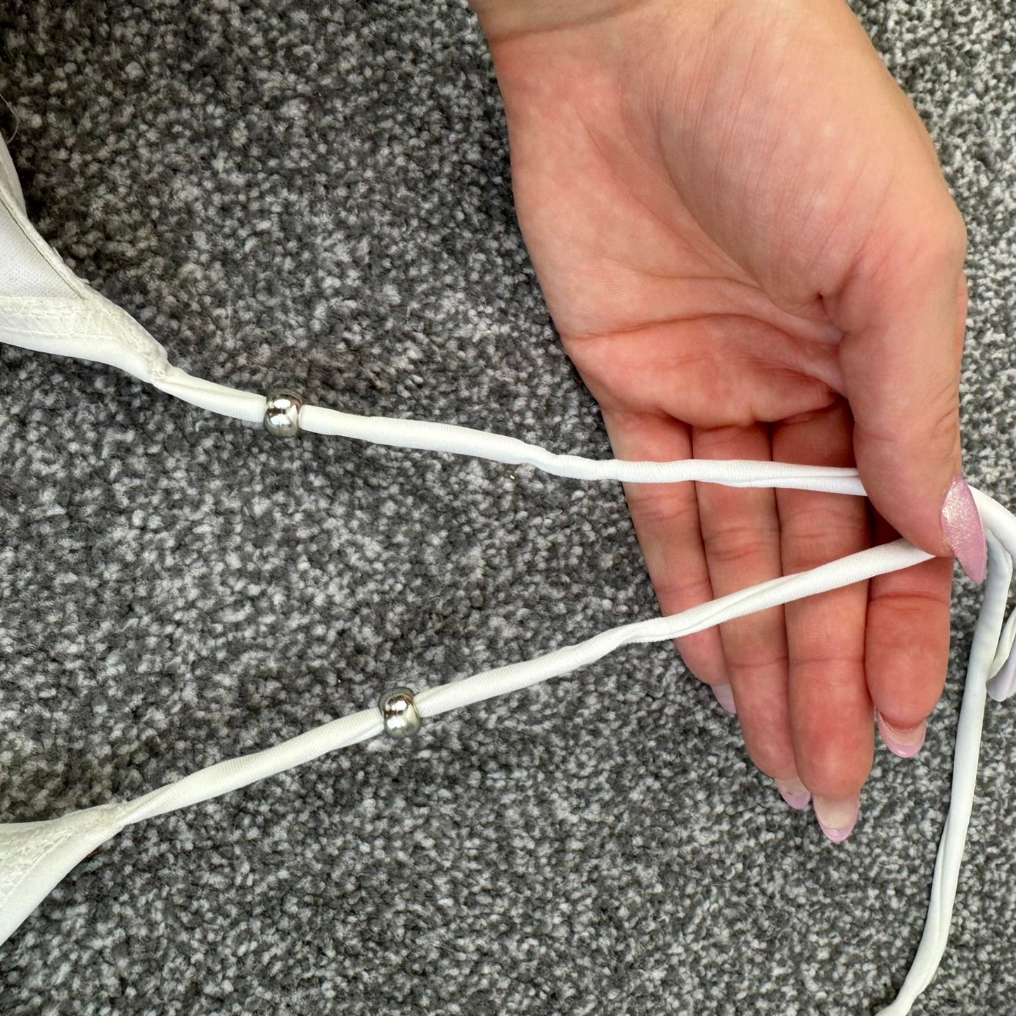 Y2K vintage Bay halter neck floral hibiscus bikini top beaded charm no padding