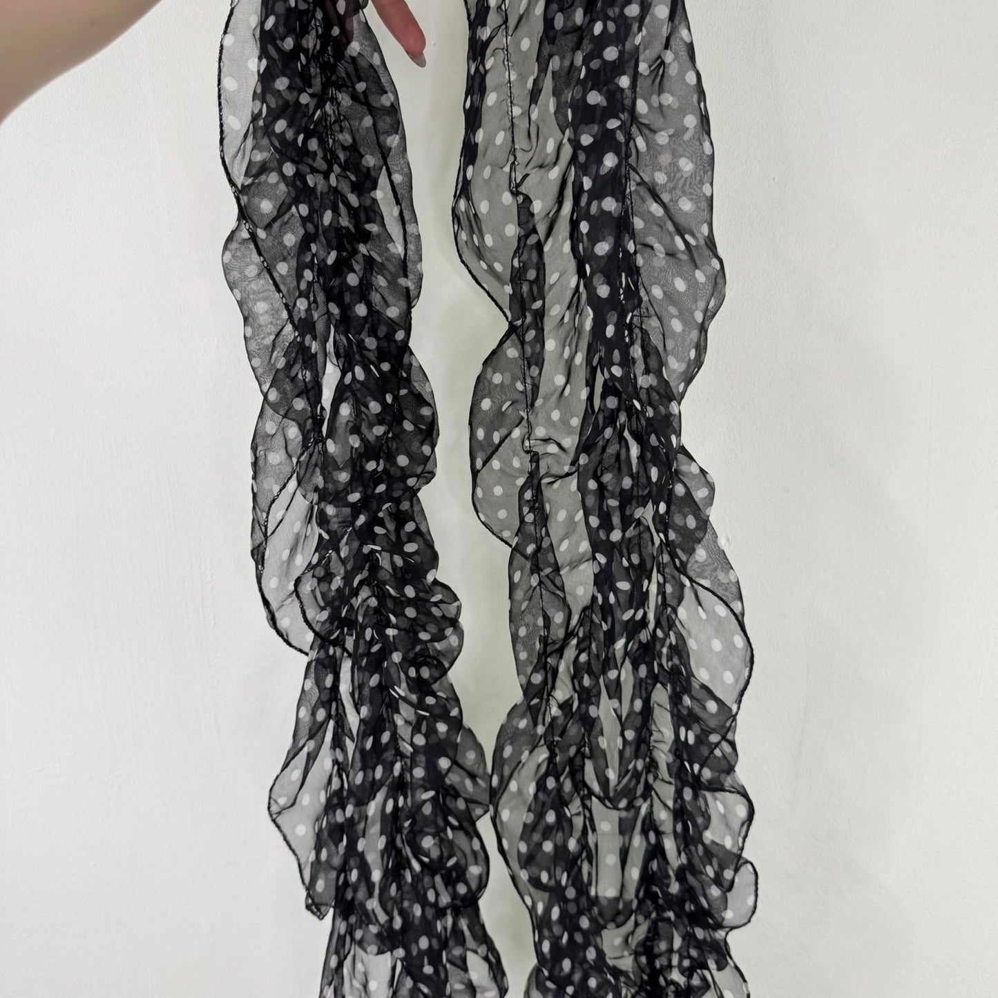 Y2K vintage sheer polka dot scarf ruffle frilly black white monochrome