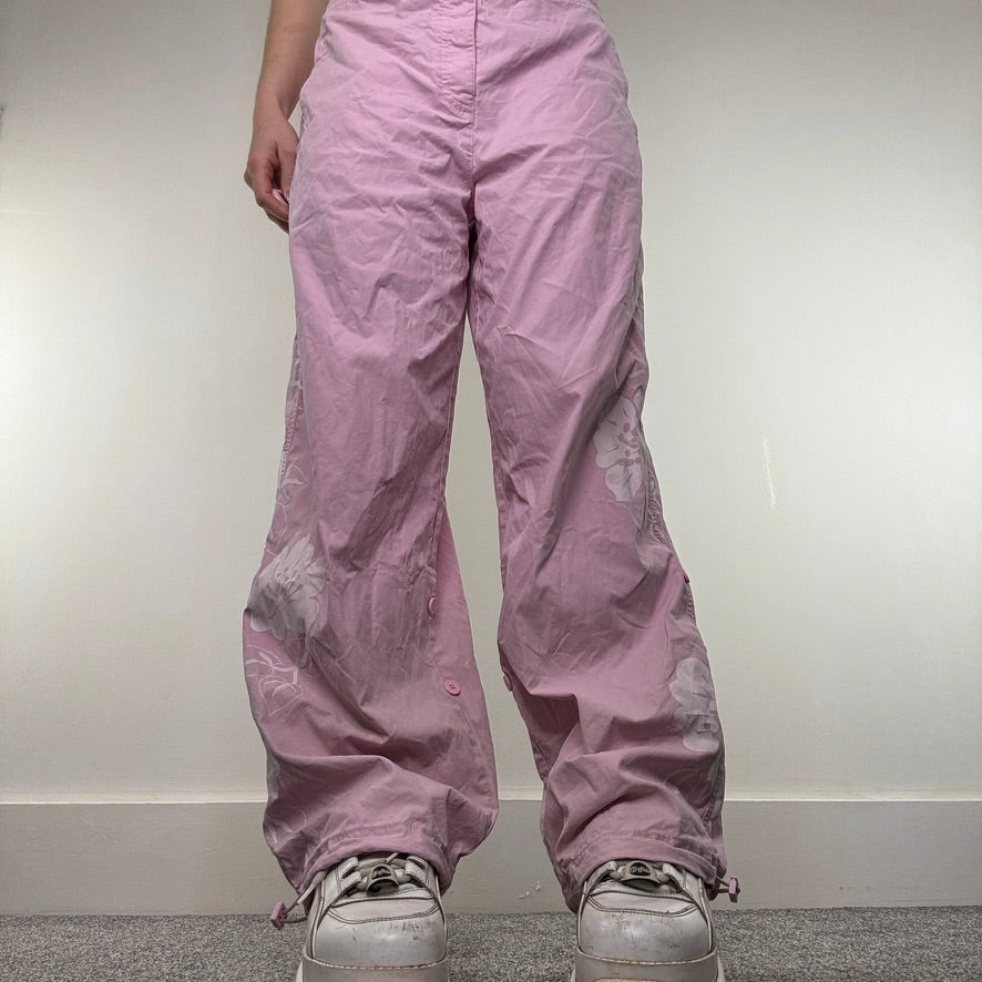 Y2K vintage baggy cargo trousers combat pants mid rise floral hibiscus