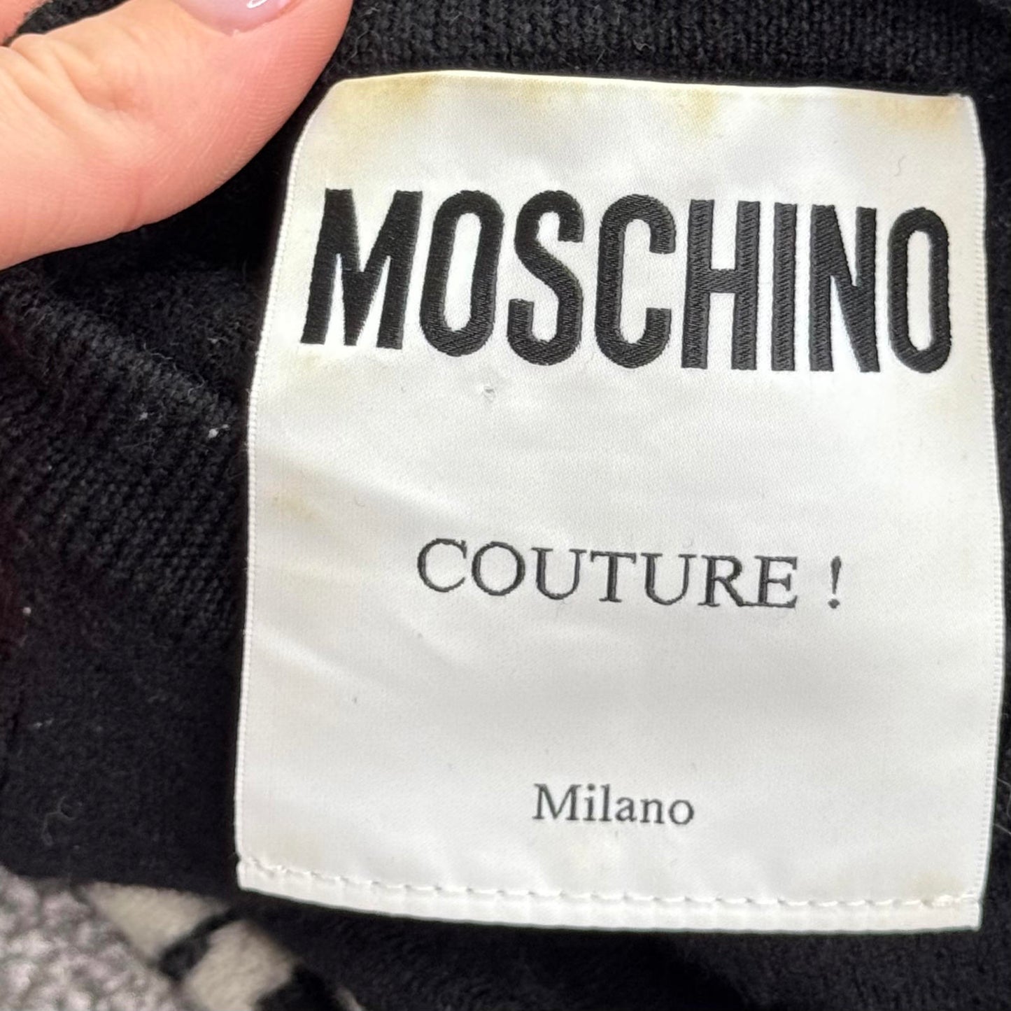 Moschino Couture! 100% wool jumper cropped graphic knitted knit sweater