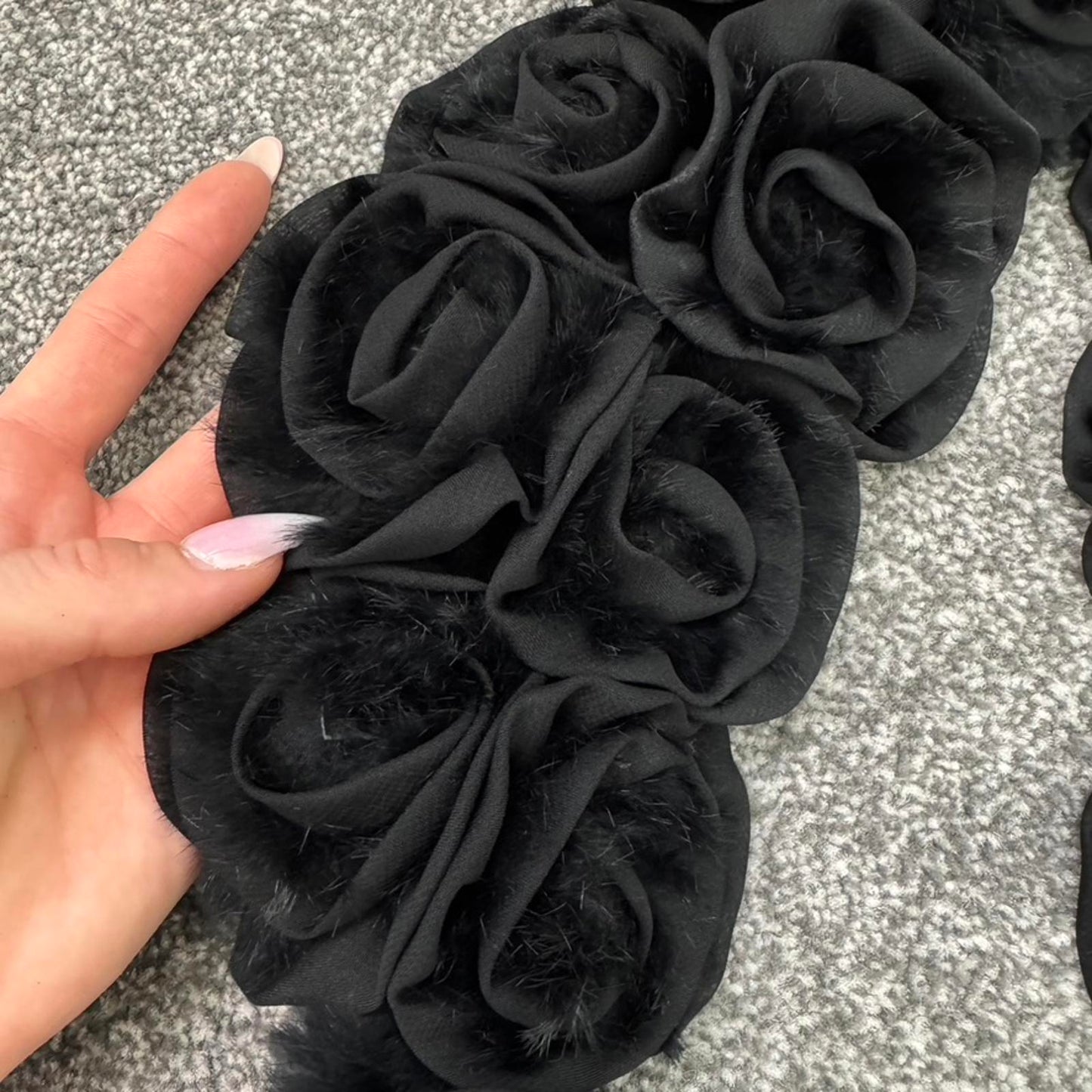 Y2K vintage 3D rose floral scarf pattern black