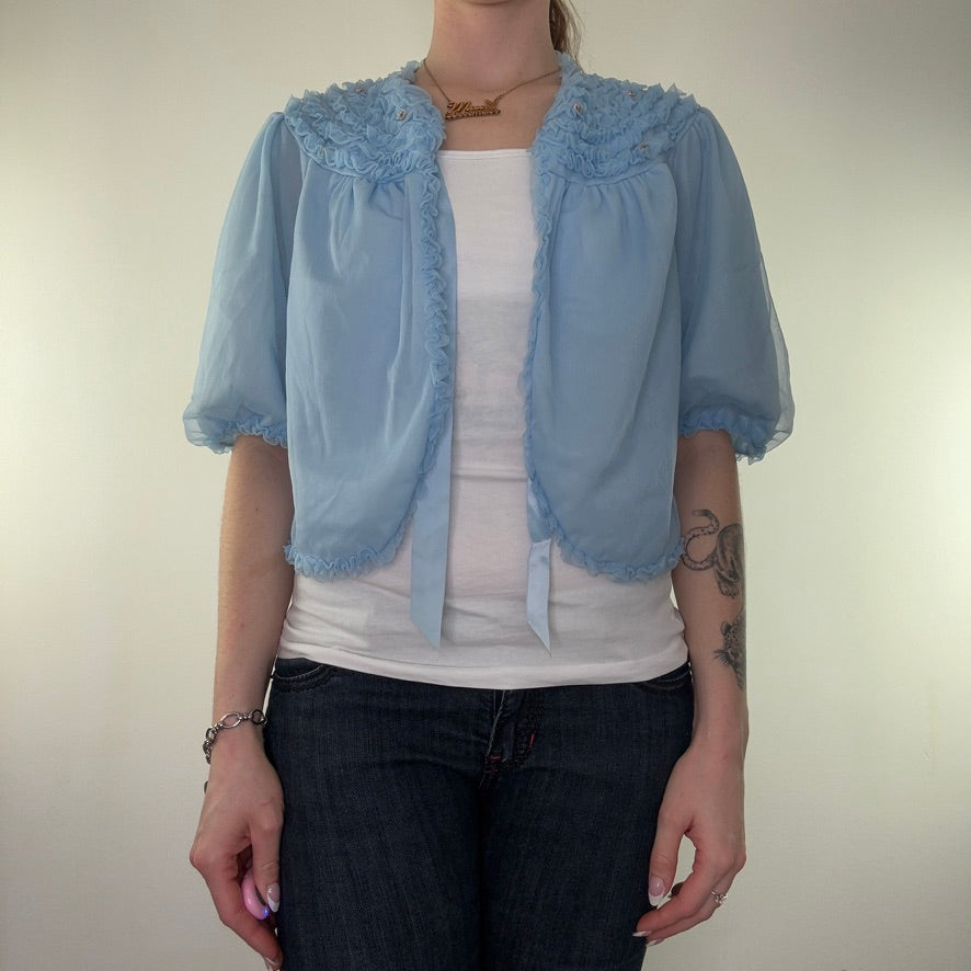 Vintage coquette cape floral embroidered frilly bow