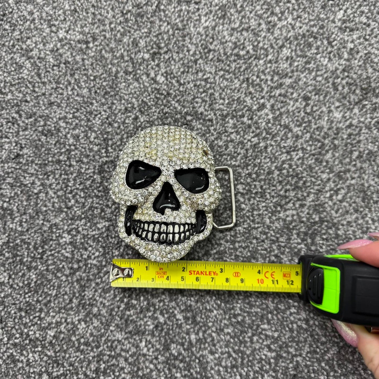 Y2K vintage skull rhinestone belt buckle mcbling embellished oversized chunky