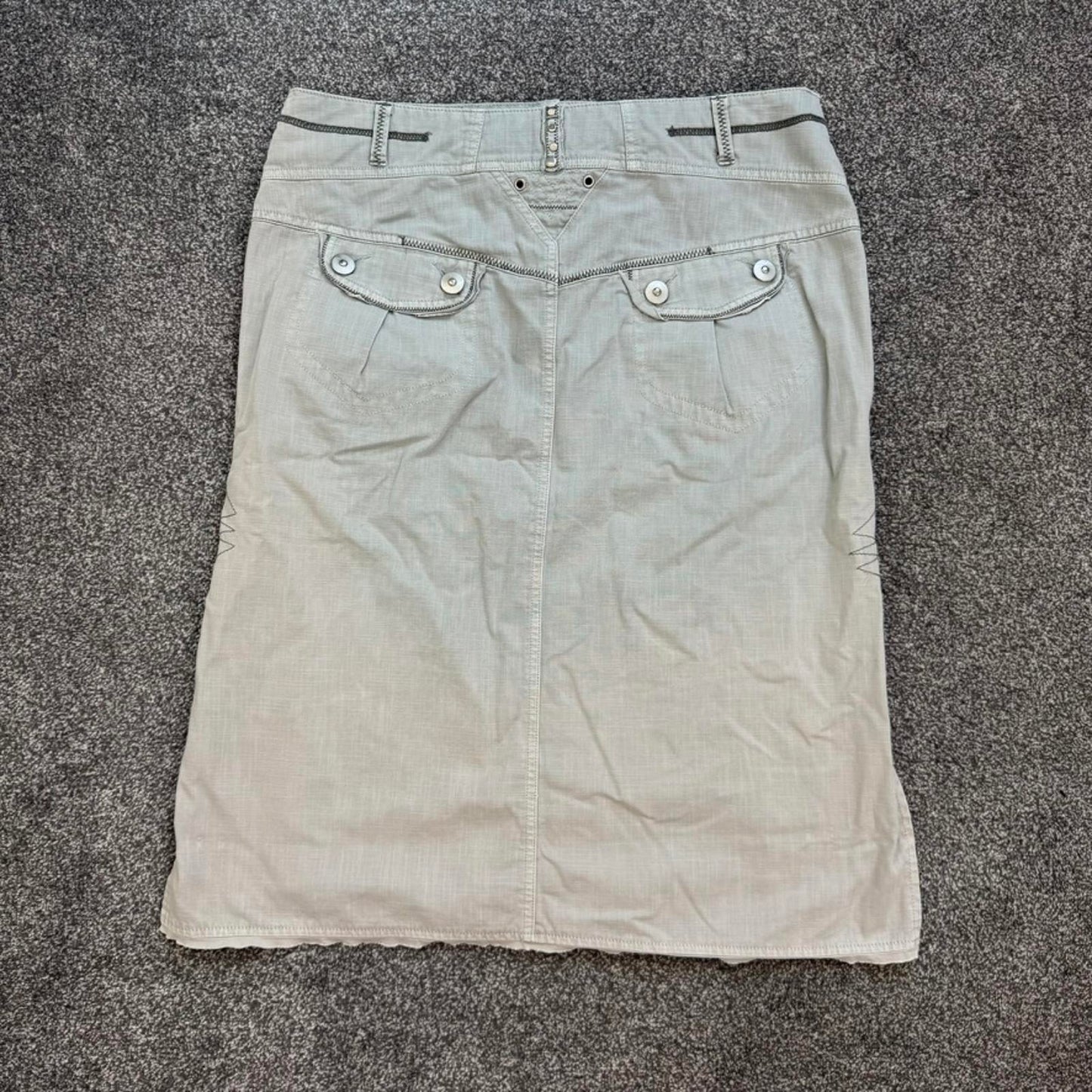 Y2K vintage denim cargo midi skirt grey contrast stitch