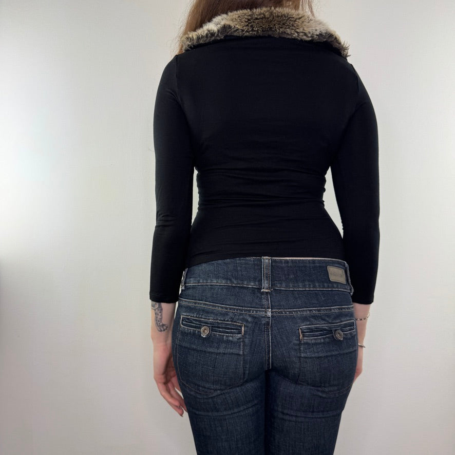 Y2K vintage faux fur trim 3/4 sleeve top
