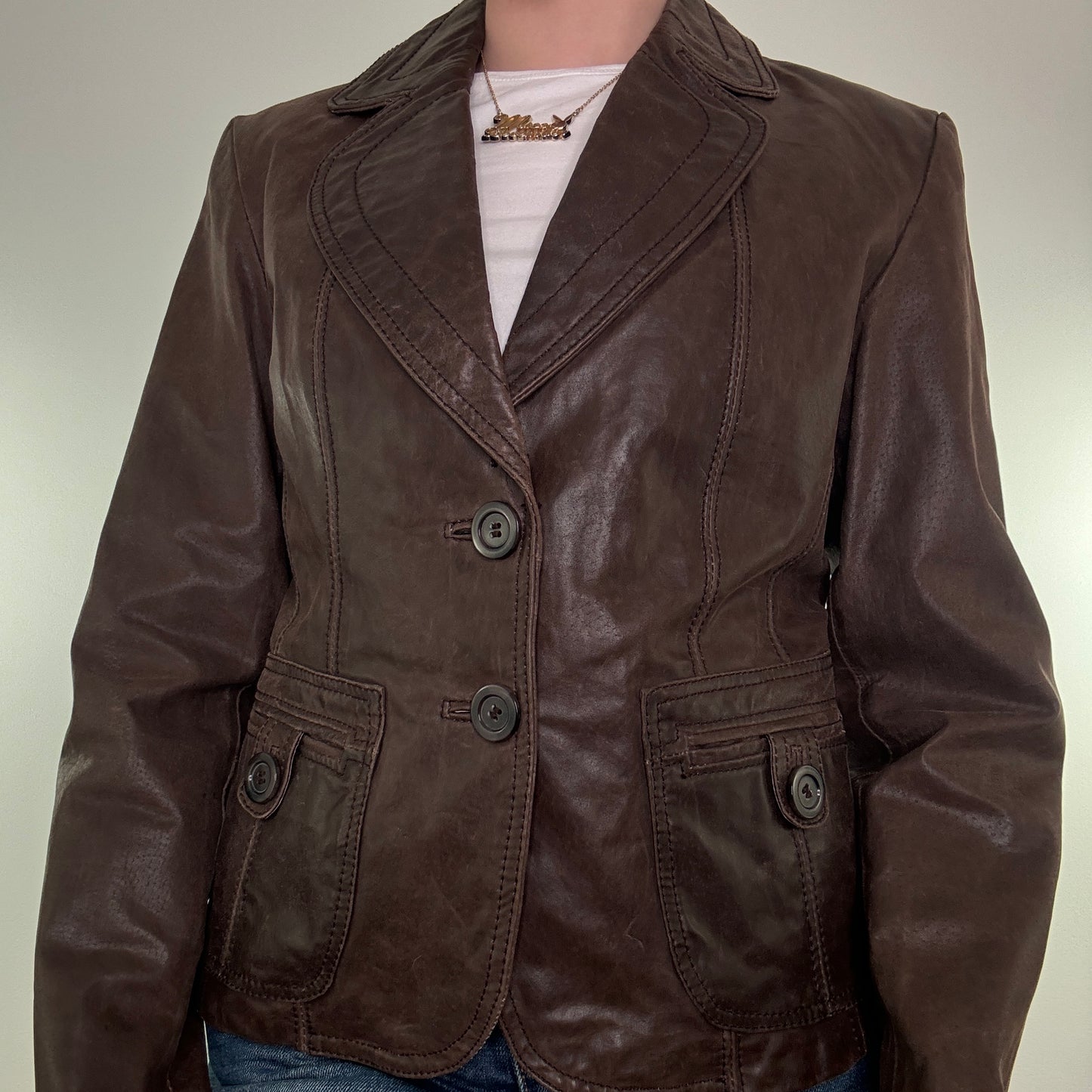 Y2K vintage leather button up blazer jacket