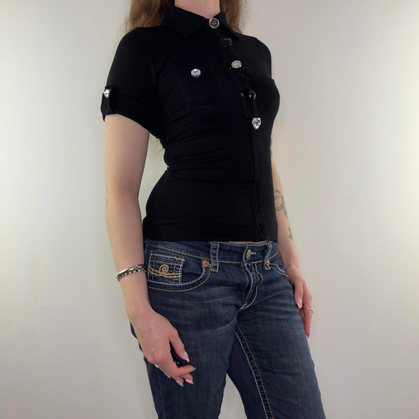 Y2K vintage chunky button fitted polo top