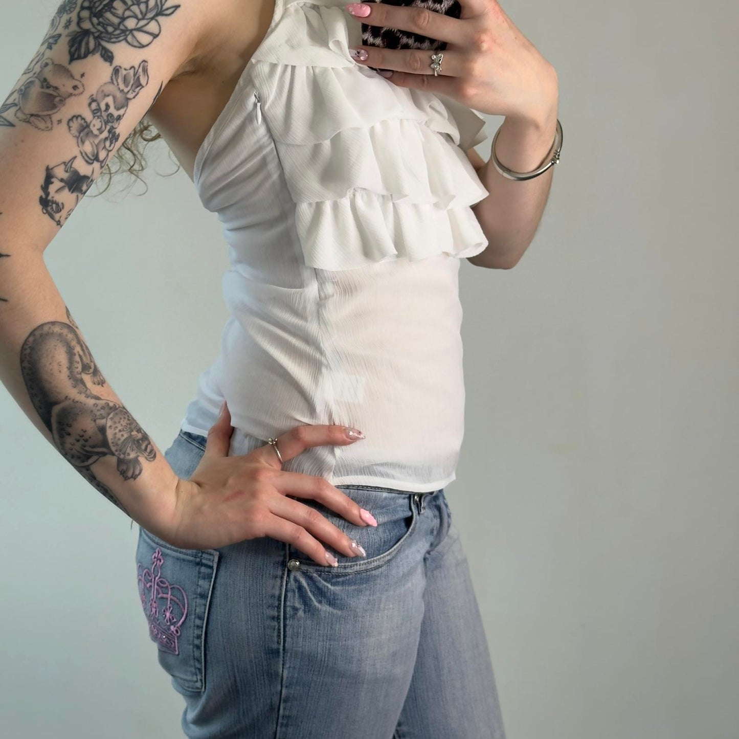 Y2K vintage ruffle high neck halter sheer top archive summer holiday