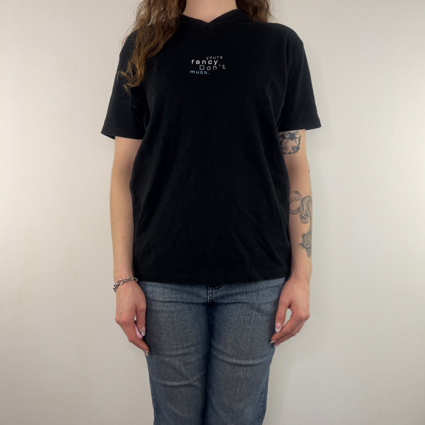 Y2K vintage FCUK fancy slogan black t shirt