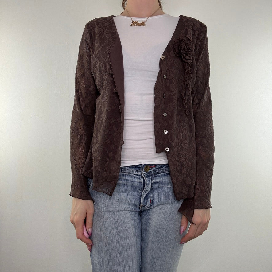 Y2K vintage lace cardigan button up frill rose long sleeve top