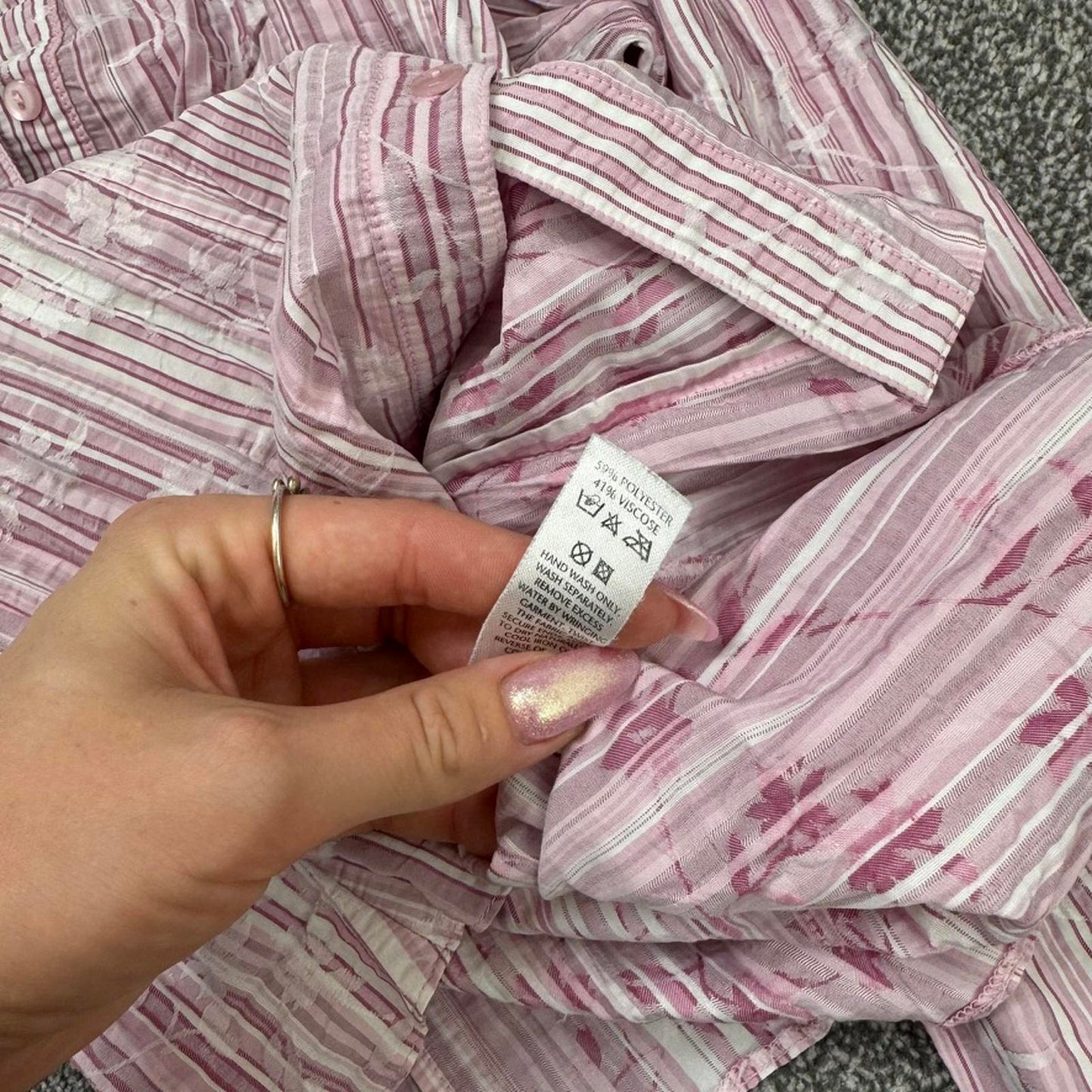 Y2K vintage pinstripe floral button up shirt long sleeve baby pink