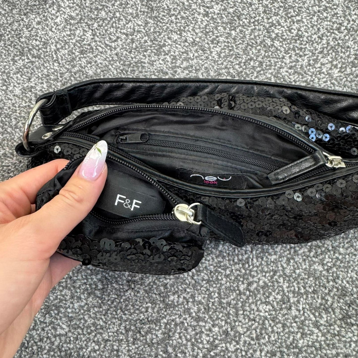 Y2K vintage mini shoulder bag sequin embellished with patching coin pouch purse