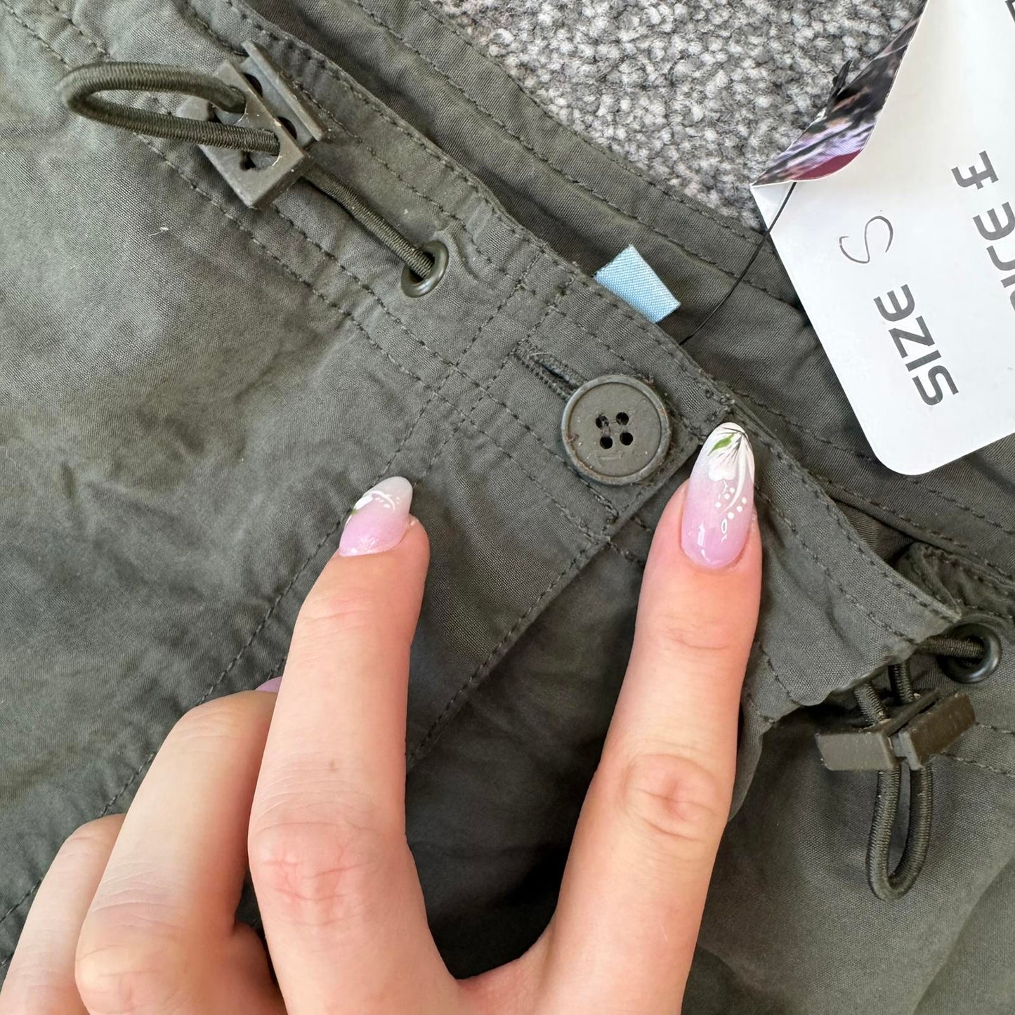 Y2K vintage mid rise cargo trousers floral bird embroidered capri cropped baggy