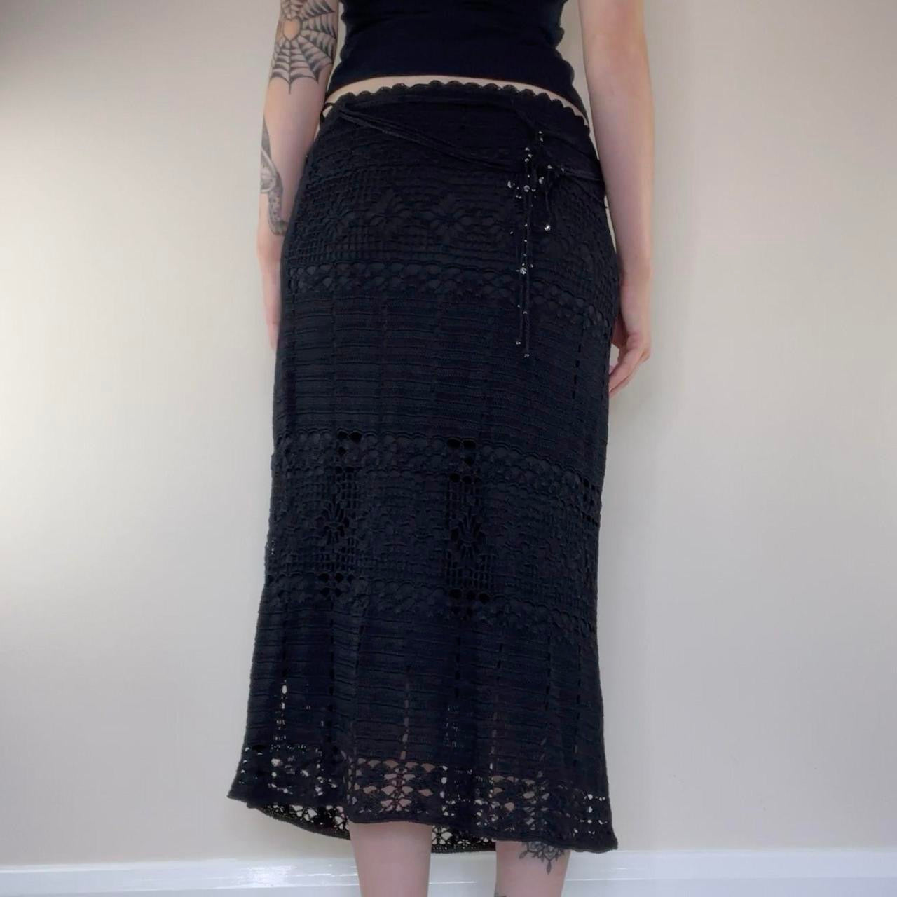 Y2K vintage low rise crochet maxi skirt