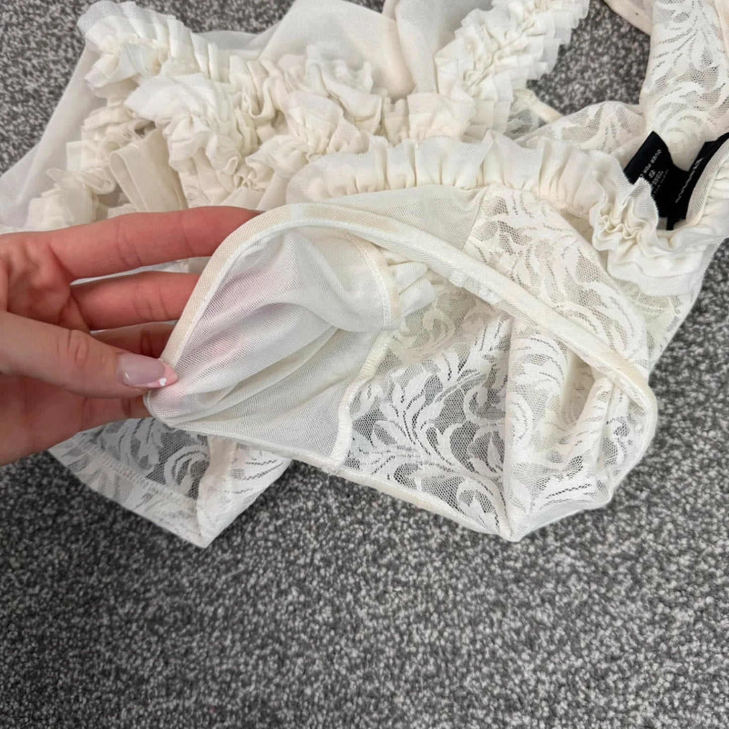 Y2K vintage lace sheer frilly tank top
