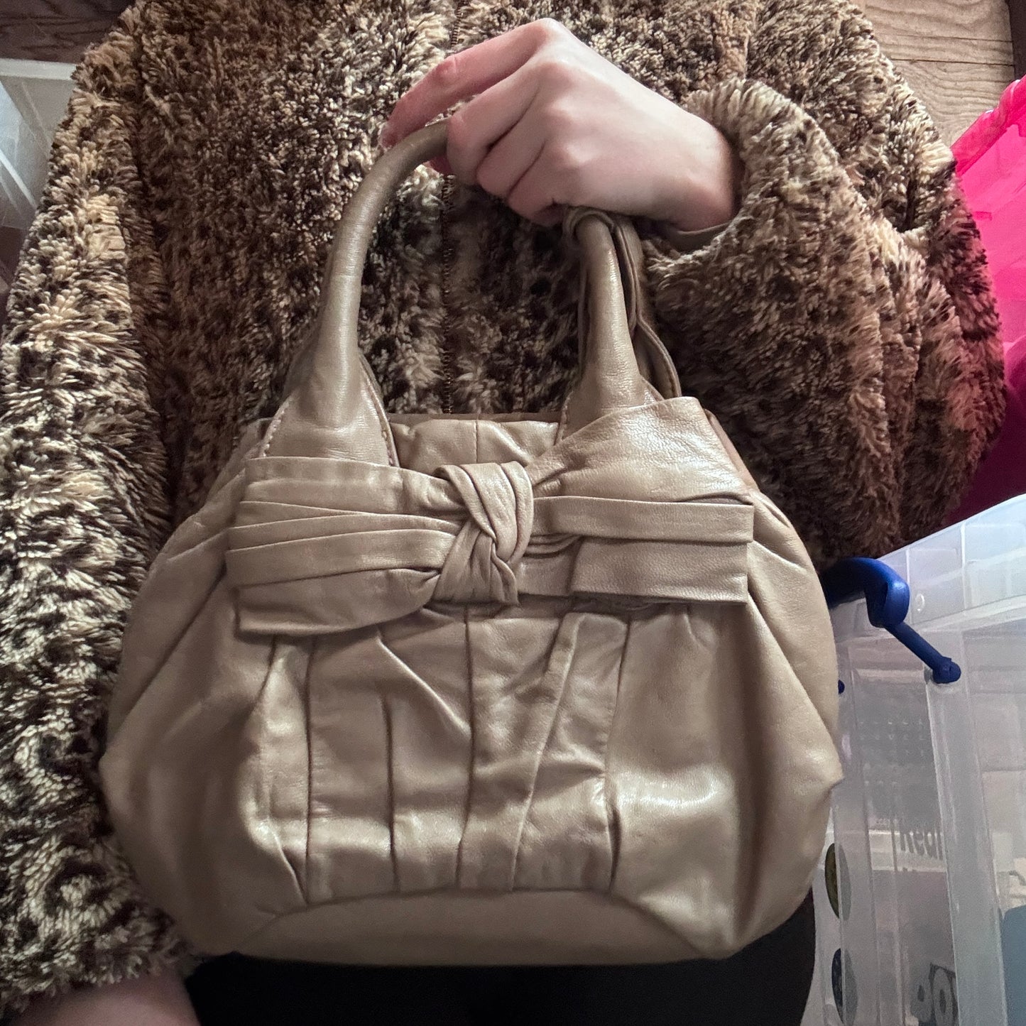 Y2K vintage genuine leather bow handbag