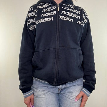 Y2K vintage navy full zip up baggy hoodie spell out graffiti