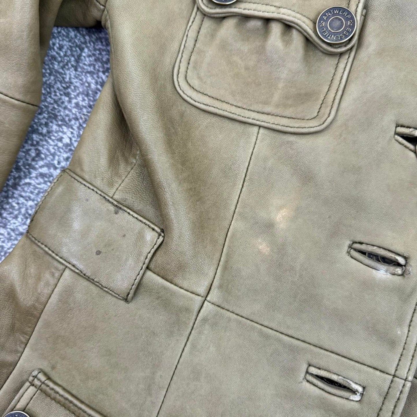 Antwerp Essentiel girls genuine soft leather jacket button up high neck pockets