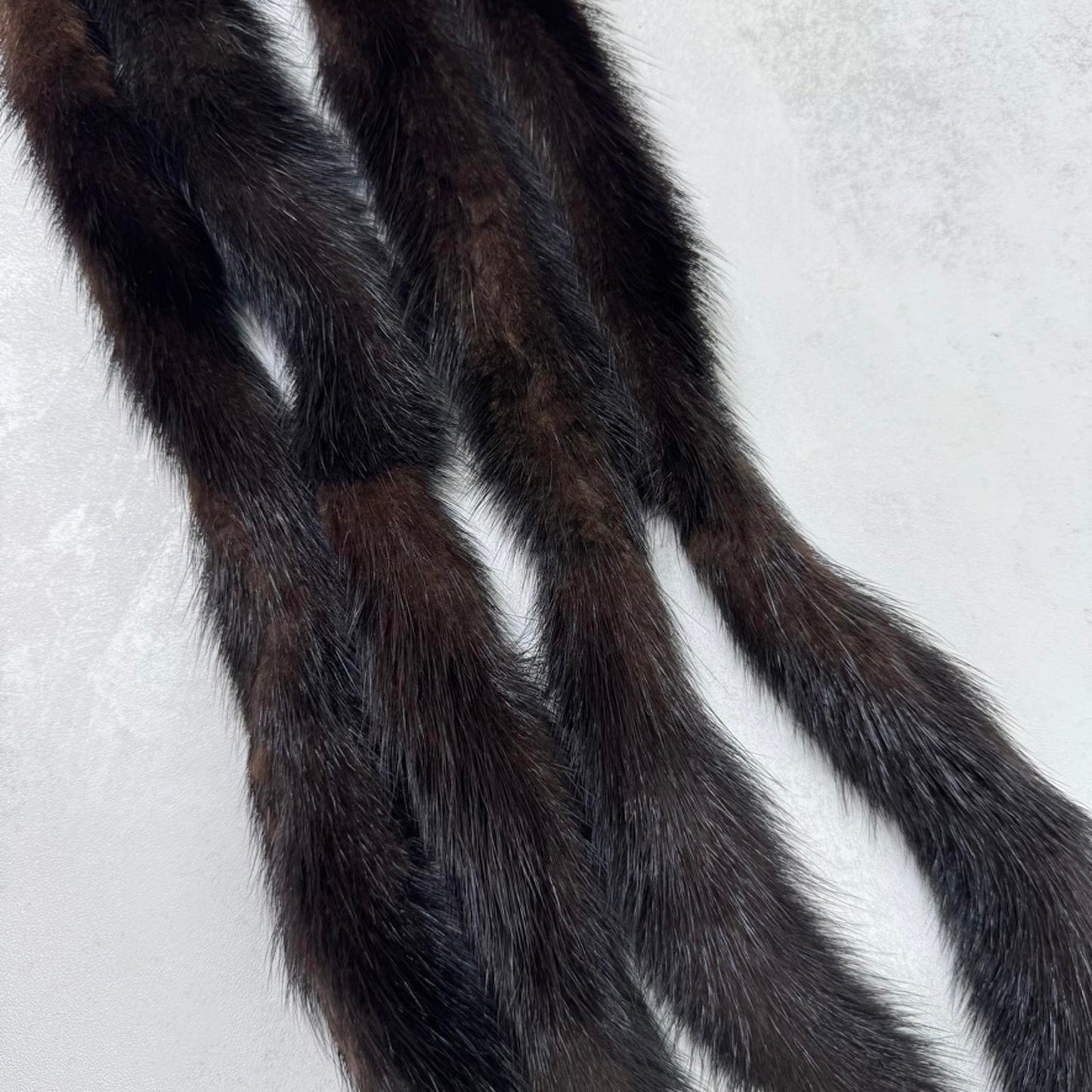 Y2K vintage genuine fur skinny thin scarf dark brown double