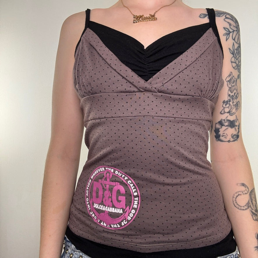 Y2K vintage spotty cami top graphic ruched bust