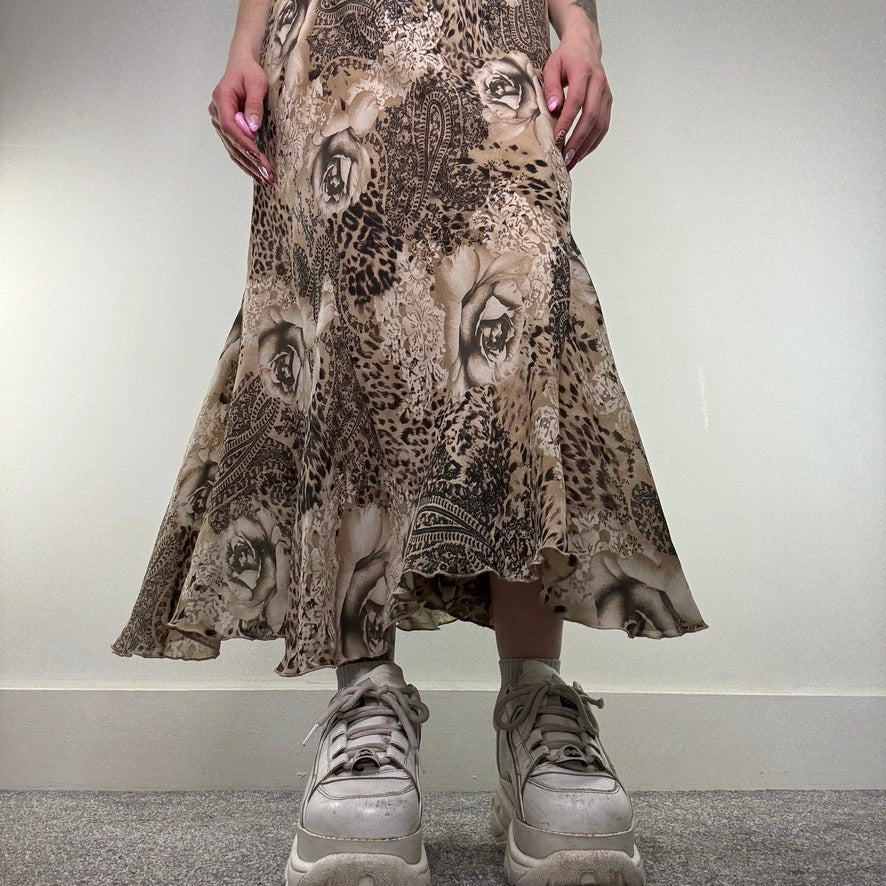 Y2K vintage leopard print maxi skirt floral floaty rose paisley summer