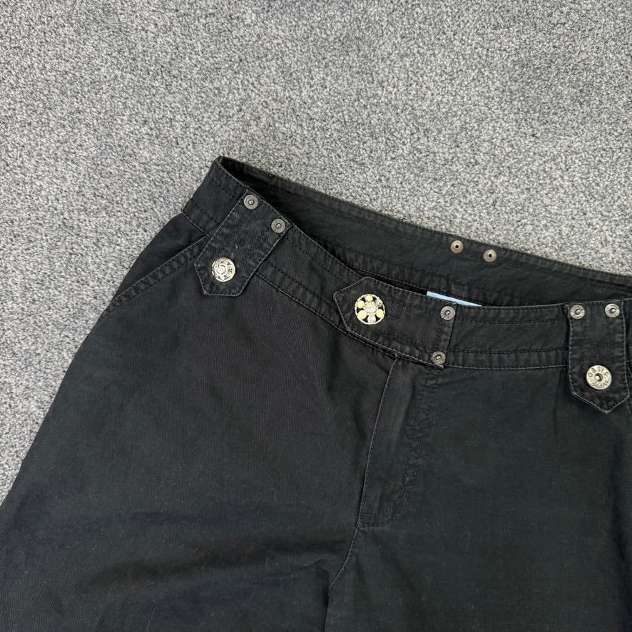 Y2K vintage black mid rise wide leg cargo trousers embellished