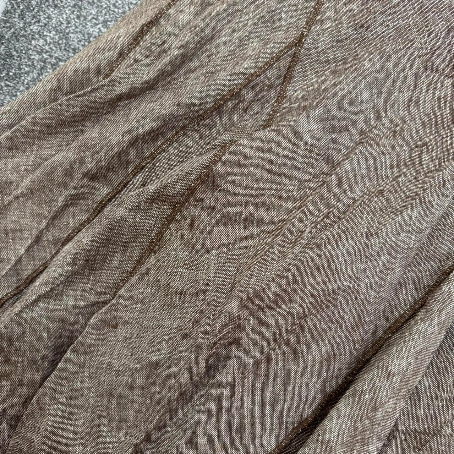 Y2K vintage linen blend maxi skirt a line light brown overlock stitch