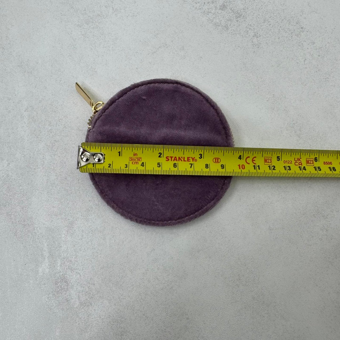 Sézane circular coin purse velour lilac purple gold
