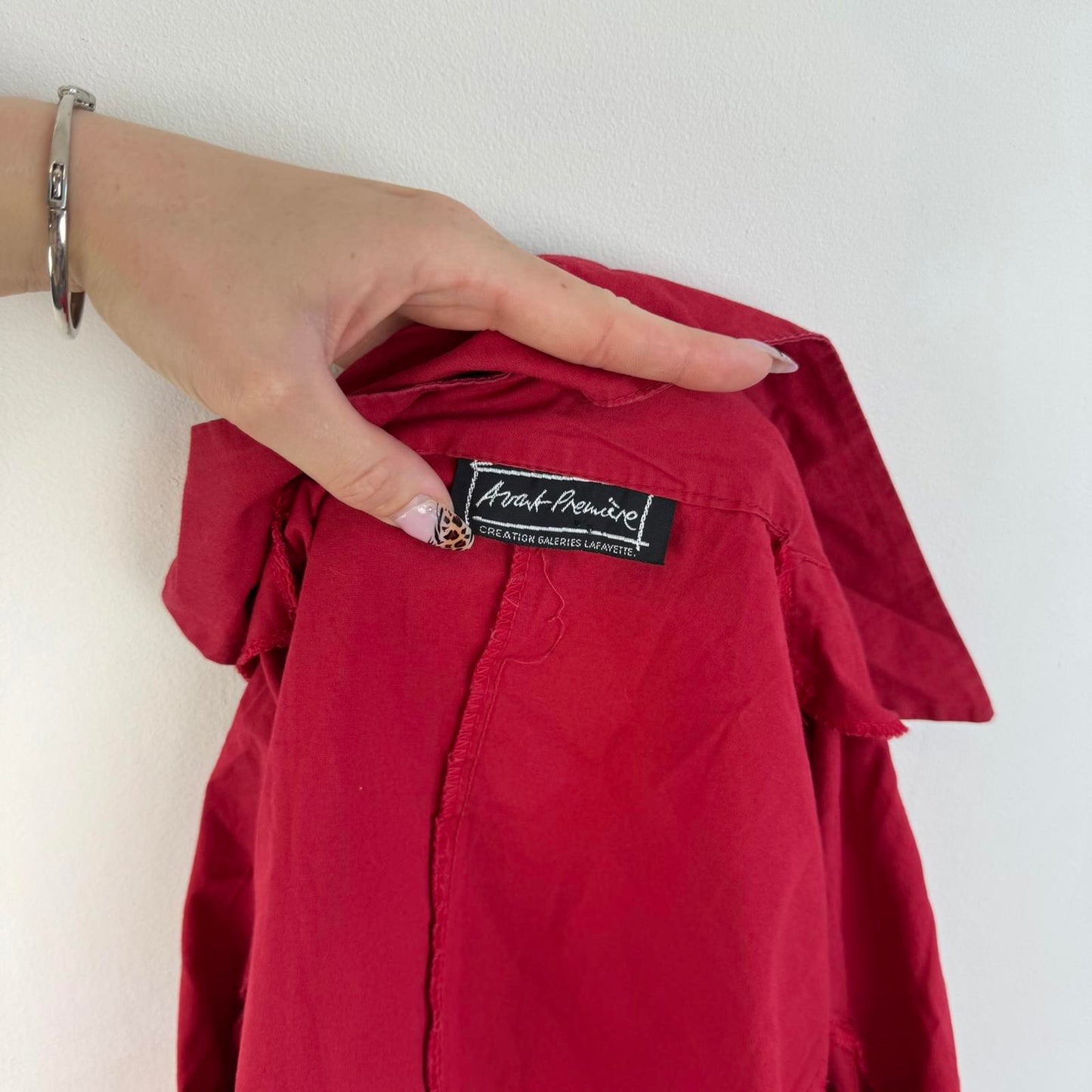 Y2K vintage red ruched long sleeve blouse shirt tie adjustable bow stretchy