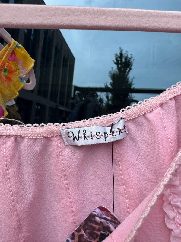 Y2K vinatge pink frill cap sleeve milkmaid top