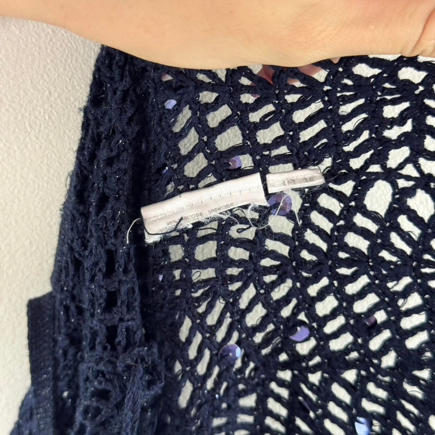 Y2K vintage crochet knit cropped cardigan short sleeve sequin tie bow front