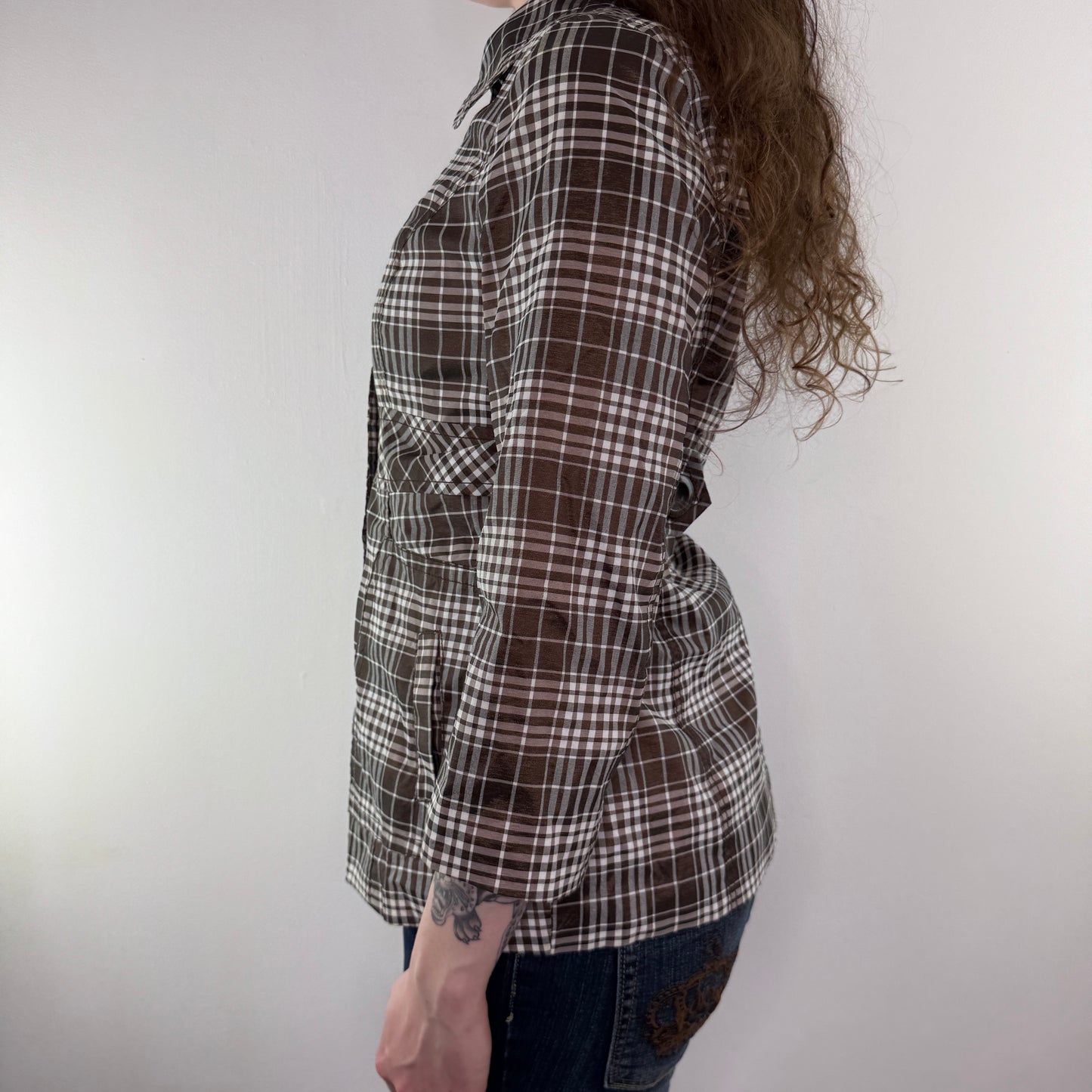 Y2K vintage tartan check lightweight pea coat