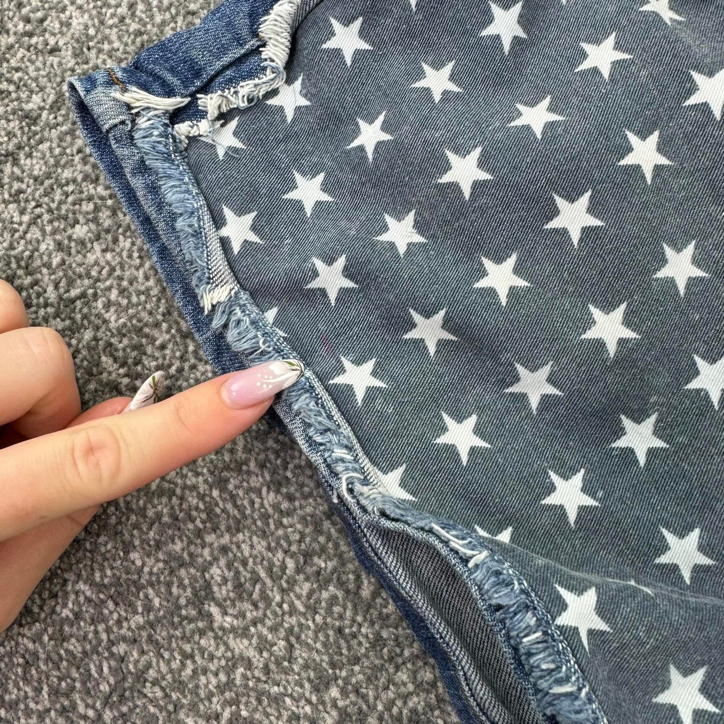 Y2K vintage USA flag low rise denim mini shorts distressed patchwork studded