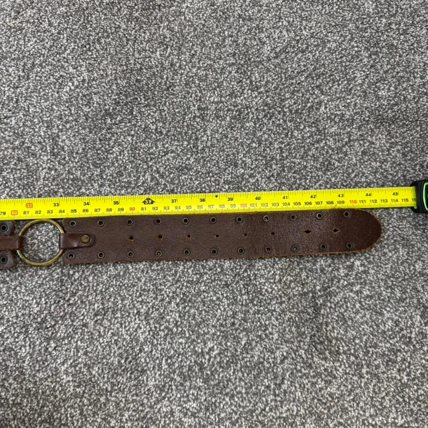 Y2K vintage genuine leather big buckle rhinestone belt brown o ring western