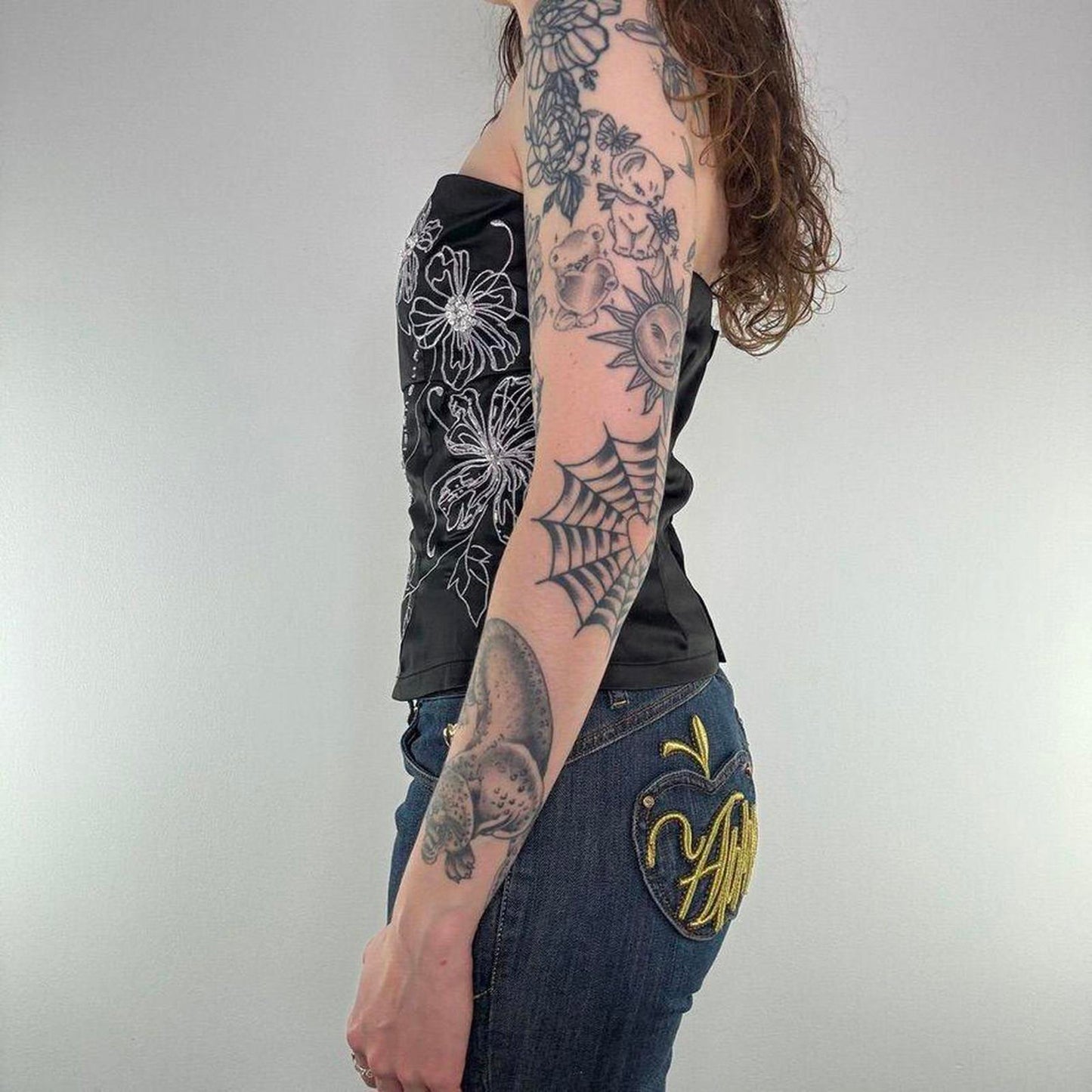 Y2K vintage Jane Norman satin floral strapless top sequin embroidery