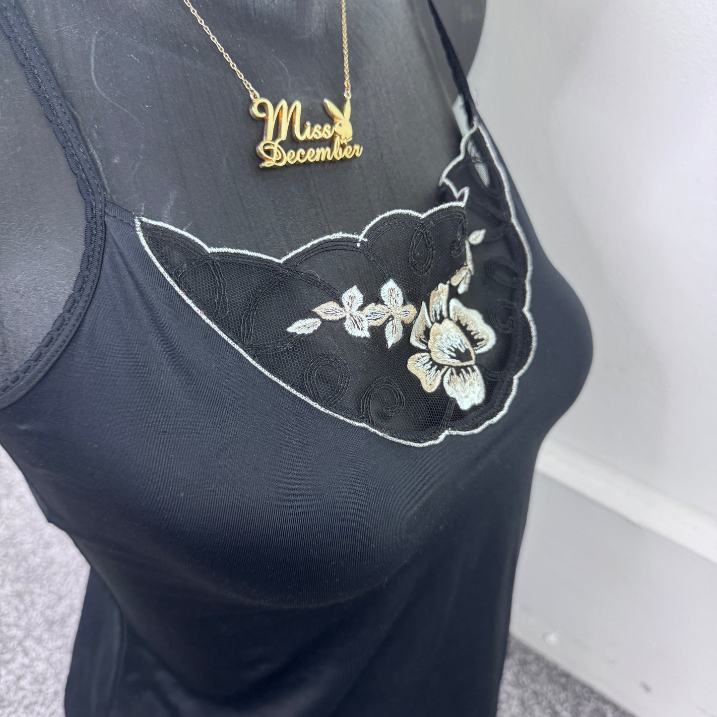 Y2K vintage slinky floral mesh cami top