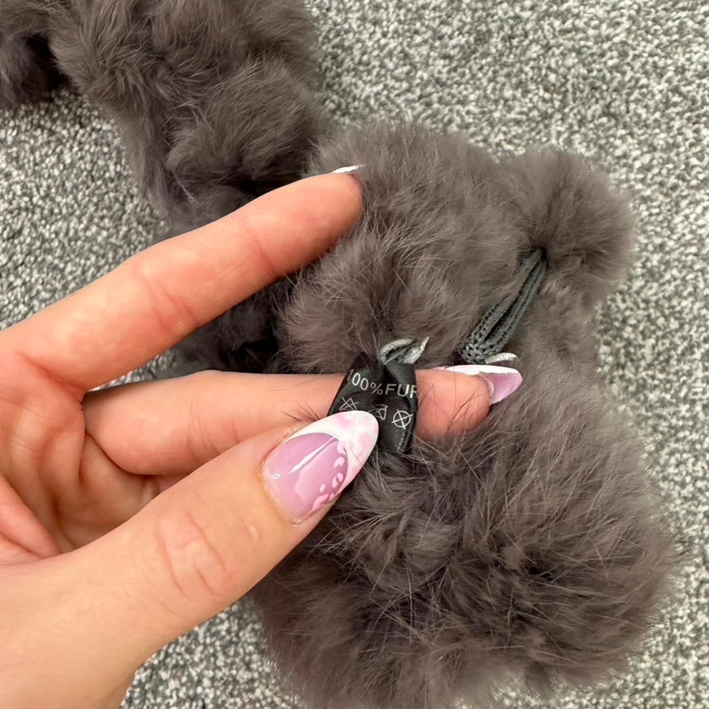 Genuine 100% real fur scarf pom poms brown lapin soft