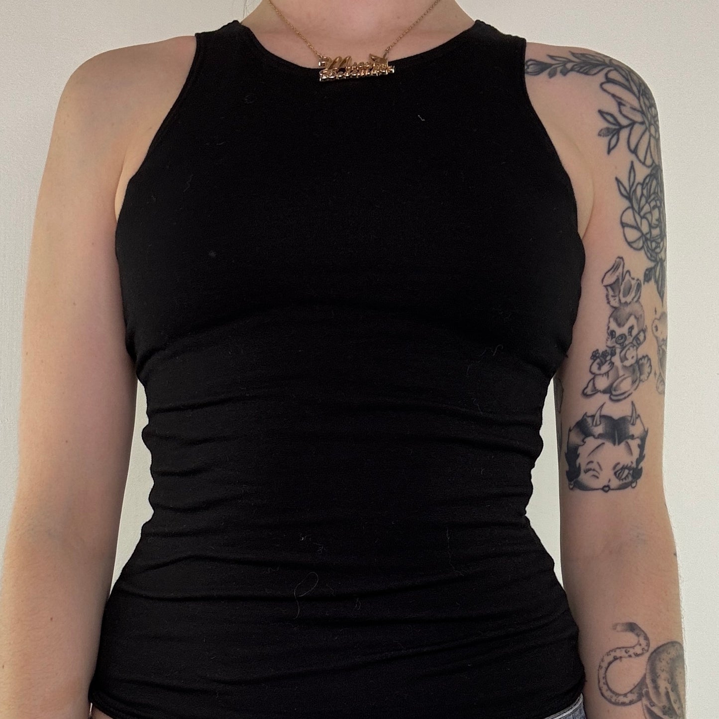 Y2K vintage high neck tank top basic plain round neckline fitted