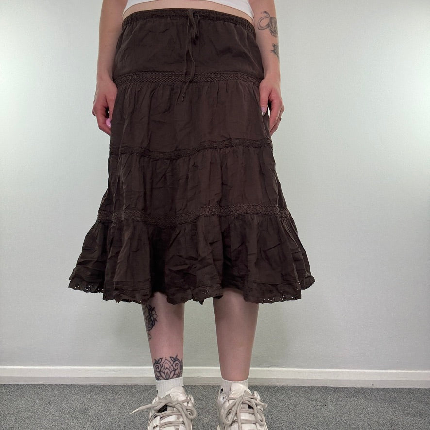 Y2K vintage tiered boho midi skirt