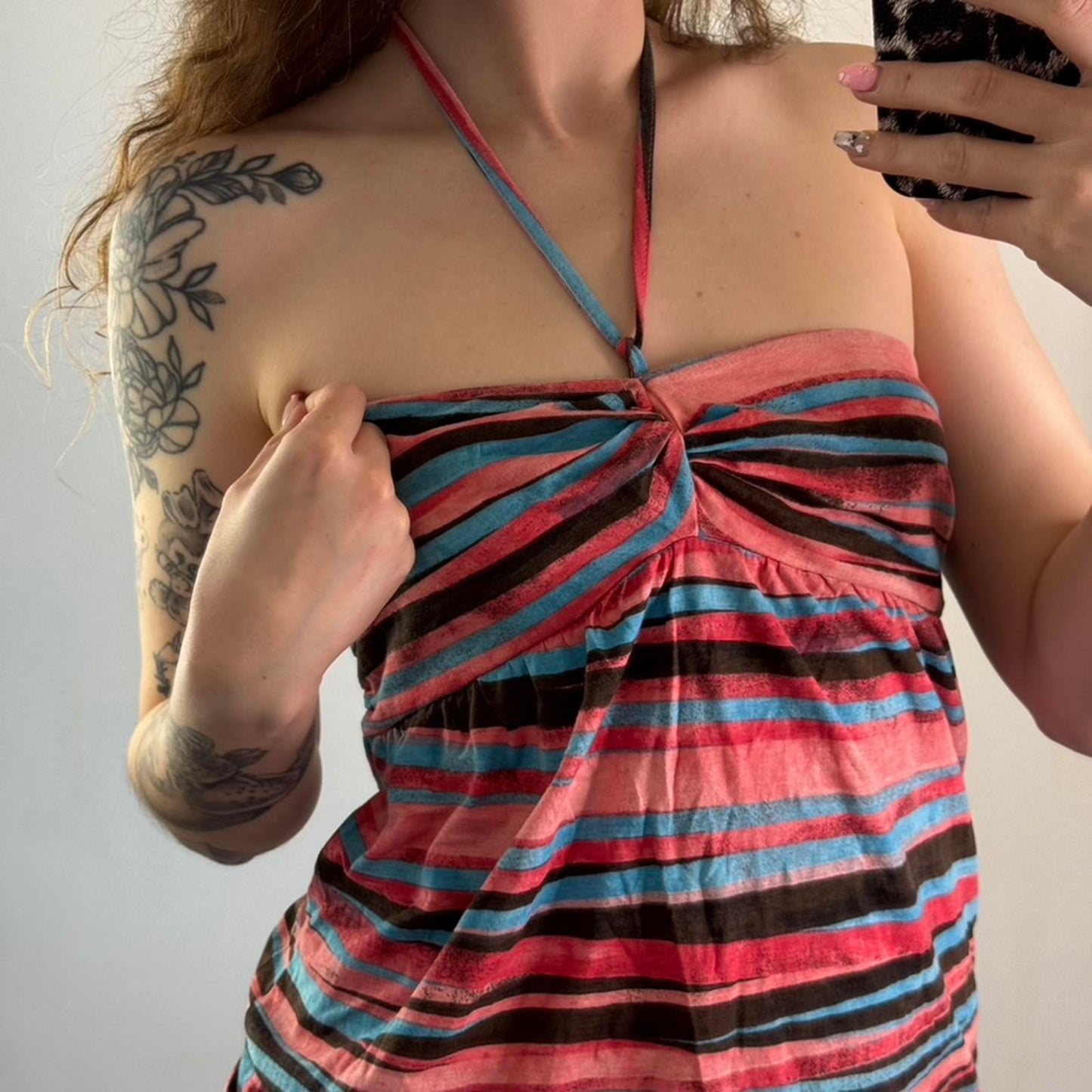 Y2K vintage stripe halter neck top strapless a line floaty summer strappy